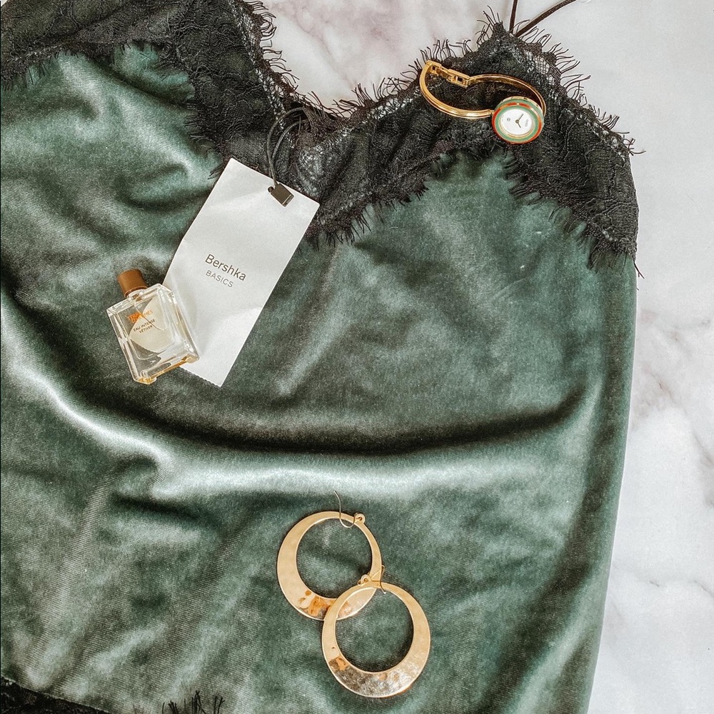 SOLD - Bershka Lace Trimmed Velvet Tank Top